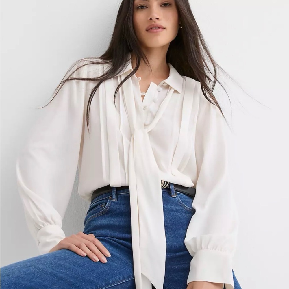 LOFT Petite Pleated Bow Blouse